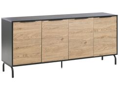 Sivupöytä 4-ovinen musta ja vaalea puu ARKLEY