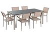 Hatszemélyes fekete gránit étkezőasztal bézs textilén székekkel GROSSETO_430502