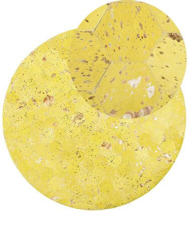 Dywan patchwork okrągły skórzany ⌀ 140 cm żółty ZEYTIN