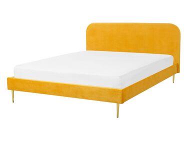 Zamatová posteľ 140 x 200 cm žltá FLAYAT