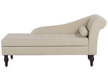 Faux Leather Chaise Lounge with Storage Light Beige PESSAC II