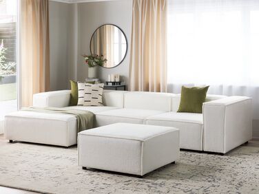 Right Hand 3 Seater Modular Boucle Corner Sofa with Ottoman White APRICA