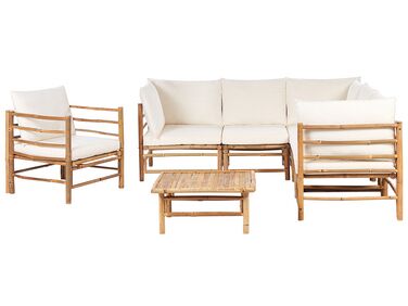 6 Seater Bamboo Garden Corner Sofa Set Off-White CERRETO