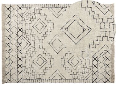Teppich Baumwolle beige / schwarz geometrisches Muster 160 x 230 cm Kurzflor ZEYNE
