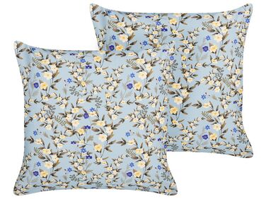 Set of 2 Outdoor Cushions Floral Motif 45 x 45 cm Blue VALLORIA