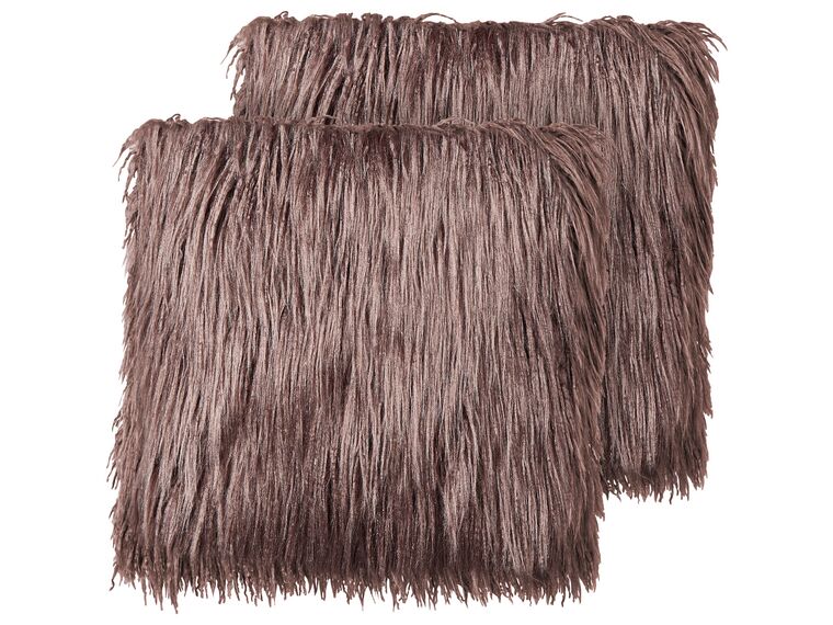 Set of 2 Faux Fur Cushions 45 x 45 cm Brown COROKIA_887725