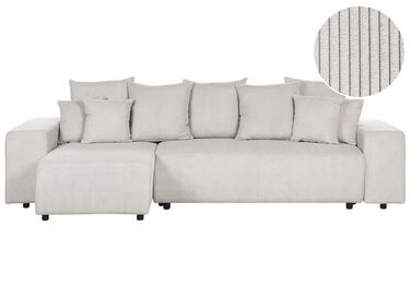 Canapé-lit d'angle à droite avec rangement en velours côtelé beige clair LUSPA