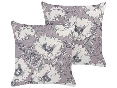 Set of 2 Decorative Cushions Floral Pattern 45 x 45 cm Grey and Off-White SOPHORA