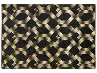 Tapis en viscose et coton noir et doré à motif géométrique avec craquelures 160 x 230 cm VEKSE