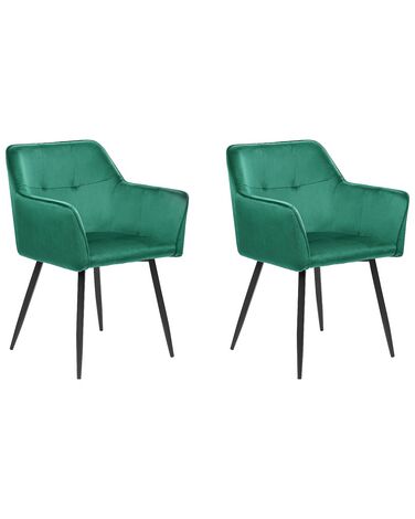 Conjunto de 2 sillas de comedor de terciopelo verde esmeralda/negro JASMIN