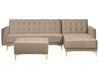 Left Hand Velvet Corner Sofa with Ottoman Sand Beige ABERDEEN_740260
