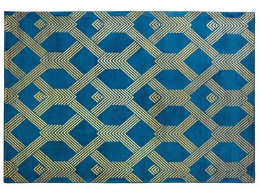 Tapis en viscose et coton bleu marine et doré à motif géométrique avec craquelures 160 x 230 cm VEKSE