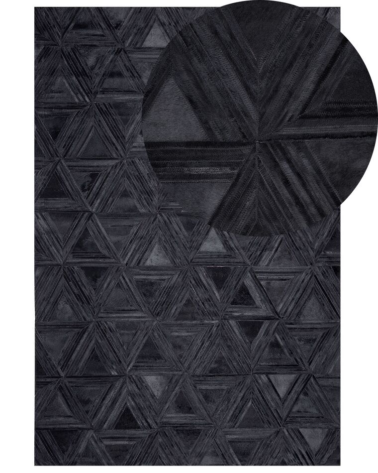 Vloerkleed leer zwart 140 x 200 cm KASAR_720959