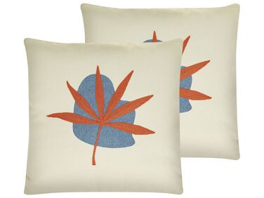 Set of 2 Embroidered Cushions Leaf Motif 45 x 45 cm Red DAVALLIA