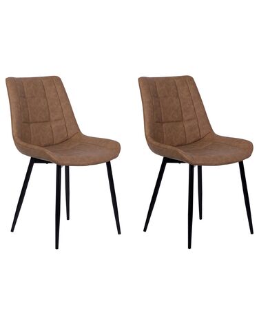 Conjunto de 2 sillas de comedor de piel sintética marrón dorado/negro MELROSE II