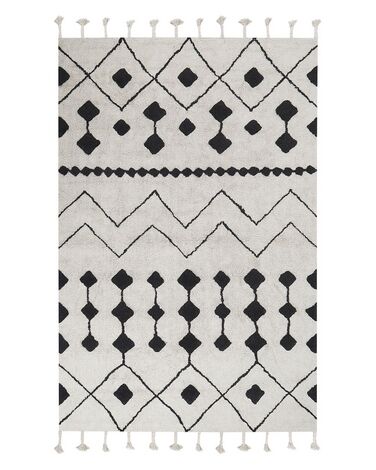 Teppich Baumwolle weiss / schwarz 140 x 200 cm geometrisches Muster Kurzflor KHEMISSET