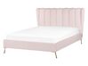 Zamatová posteľ s USB portom 140 x 200 cm ružová MIRIBEL_870515