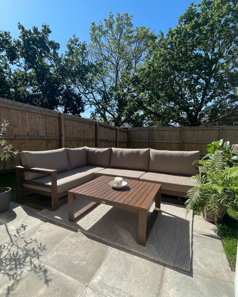 Right Hand 4 Seater Certified Acacia Wood Garden Corner Sofa Set Dark