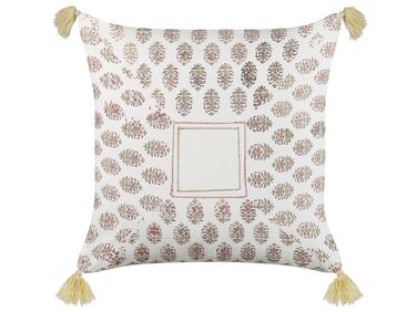 Almofada decorativa com padrão geométrico e borlas em algodão multicolor 45 x 45 cm SETOSA