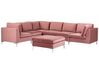 Right Hand 6 Seater Modular Velvet Corner Sofa with Ottoman Pink EVJA_858928