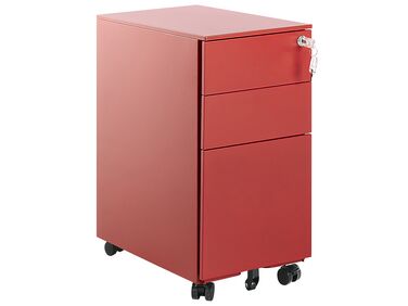 3 Drawer Metal Filing Cabinet Red BOLSENA