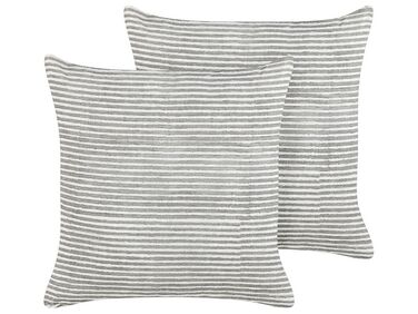 Conjunto de 2 almofadas decorativas às riscas em linho cinzento e branco 50 x 50 cm KANPAS