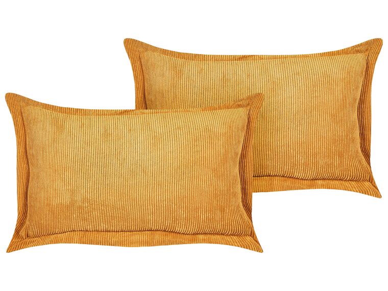 Set of 2 Corduroy Cushions 47 x 27 cm Yellow ZINNIA_855281