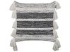 Set of 2 Cotton Cushions with Tassels 45 x 45 cm Black and White ROCHEA_839947