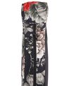 Fauteuil bergère en tissu noir motif floral avec repose-pieds assoti SANDSET_776316