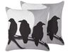 Set of 2 Velvet Cushion Crows Pattern 45 x 45 cm Grey ORADEA_830081