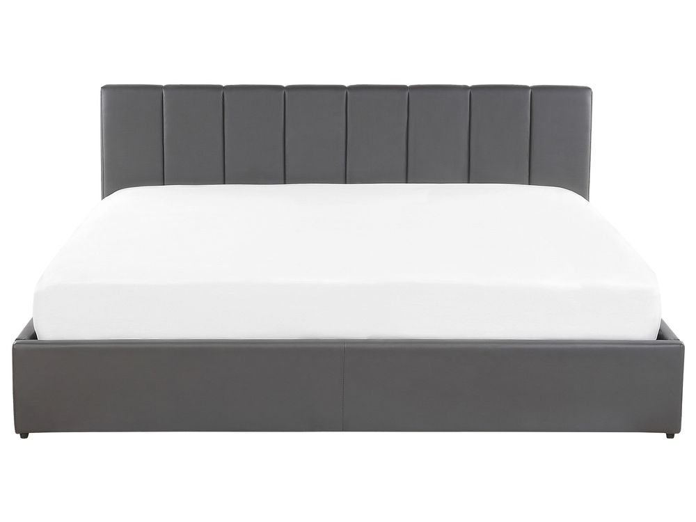 Faux Leather EU Super King Size Bed with Storage Grey DREUX Beliani.co.uk