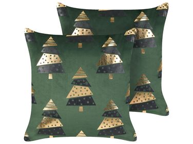 Set of 2 Velvet Cushions Christmas Tree Pattern 45 x 45 cm Green GOLDSPRUCE