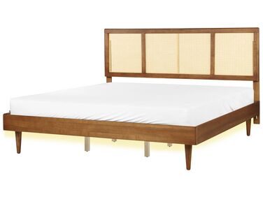 EU Super King Size Bed with LED Light Wood AURAY