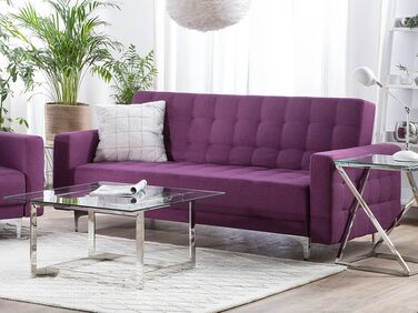3 Seater Fabric Sofa Bed Purple ABERDEEN