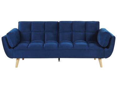 Sofa rozkładana welurowa niebieska ASBY