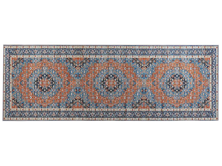 Teppich blau / orange 70 x 200 cm orientalisches Muster Kurzflor MIDALAM_831381