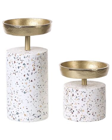 Kerzenständer Aluminium gold / weiß Terrazzo Optik 2er Set KAENGAN