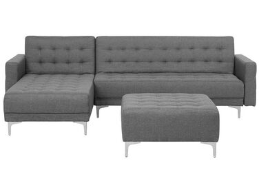 Right Hand Fabric Corner Sofa with Ottoman Grey ABERDEEN