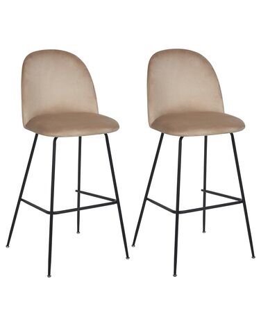 Conjunto de 2 sillas de bar de terciopelo gris pardo ARCOLA