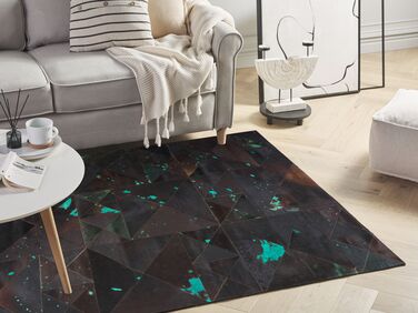 Cowhide Area Rug 140 x 200 cm Brown with Turquoise ATALAN
