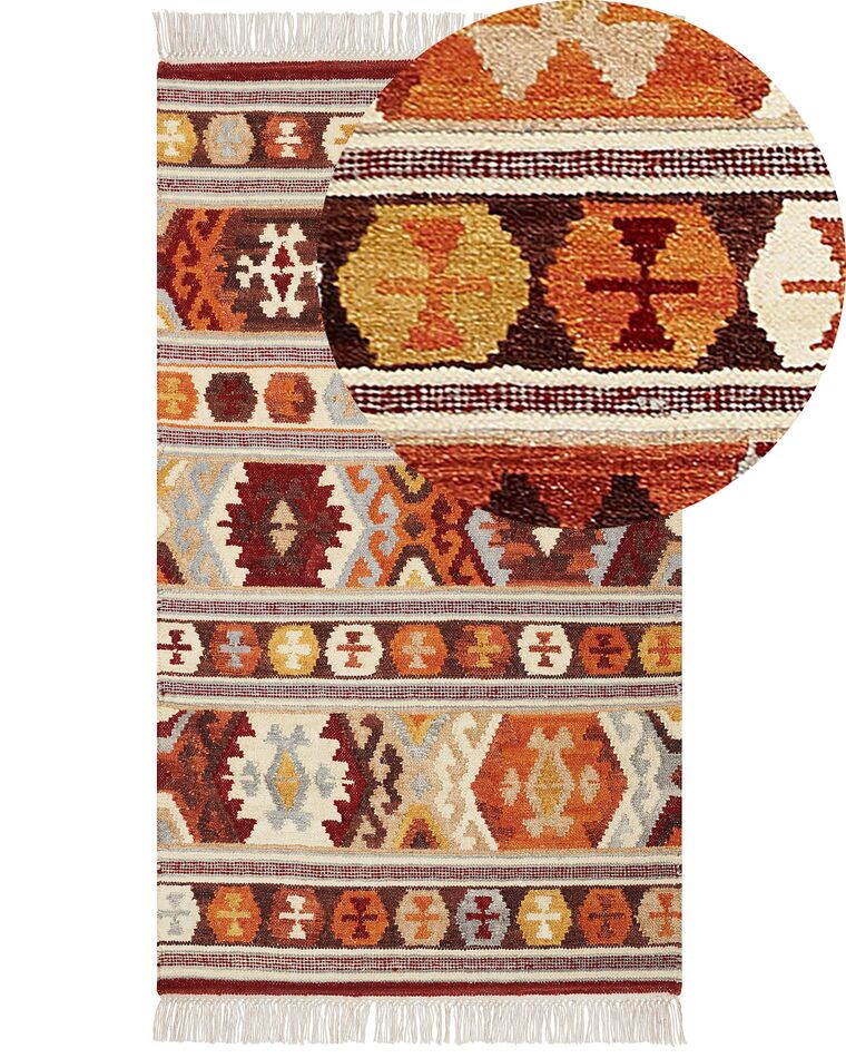 Alfombra kilim de lana naranja/rojo/marrón 80 x 150 cm AYGAVAN_859228