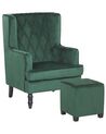 Velvet Armchair with Footstool Green SANDSET_776331