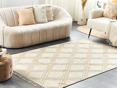 Cotton Area Rug 140 x 200 cm Beige and White KACEM