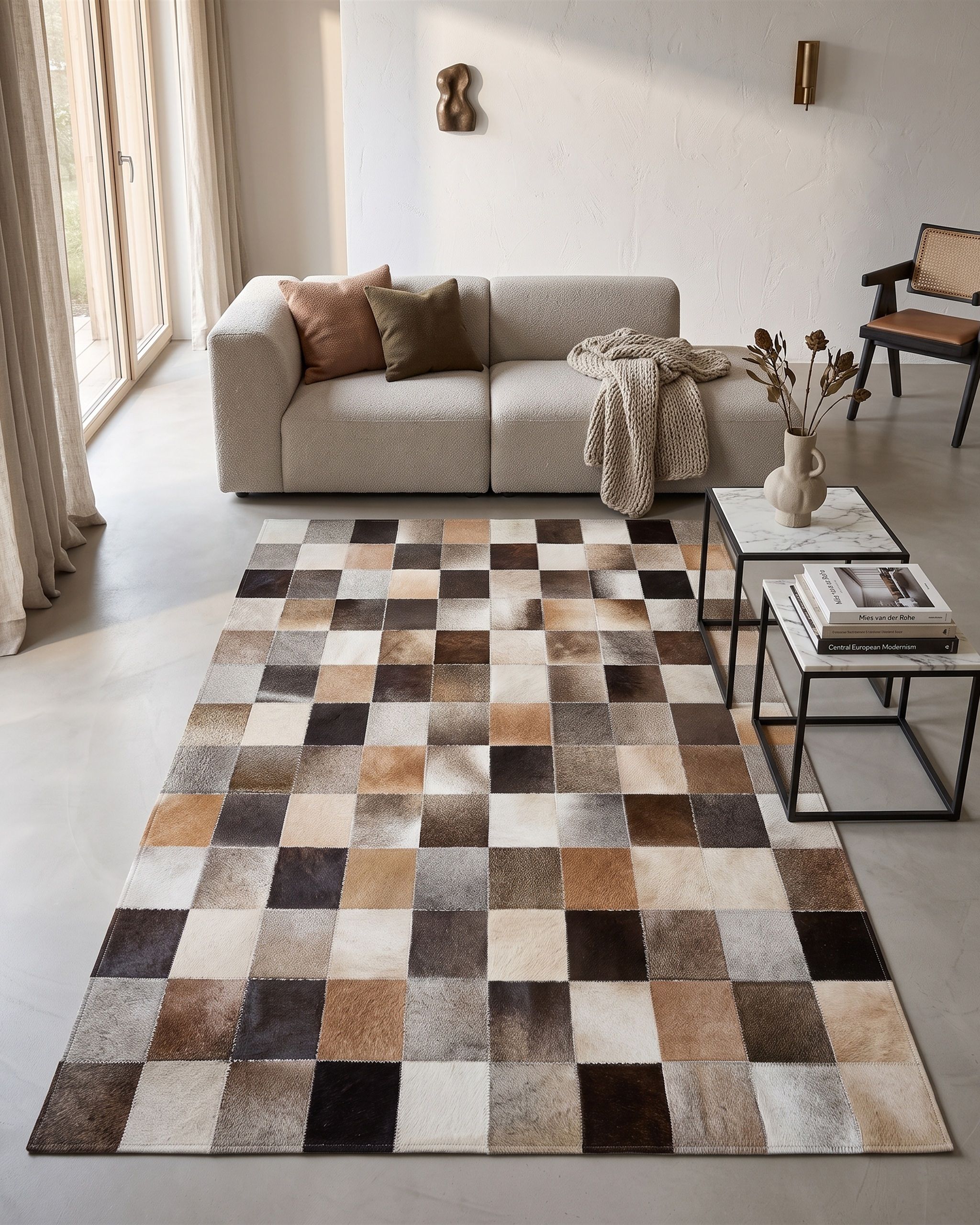 Tapete em pele genuína 160 x 230 cm castanho e creme SOKE