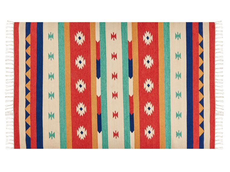 Kelim Teppich Baumwolle mehrfarbig 140 x 200 cm geometrisches Muster Kurzflor MARGARA_869752
