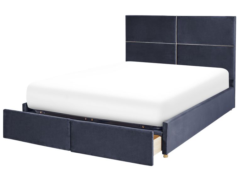 Velvet EU King Size Ottoman Bed with Drawers Black VERNOYES Beliani.co.uk
