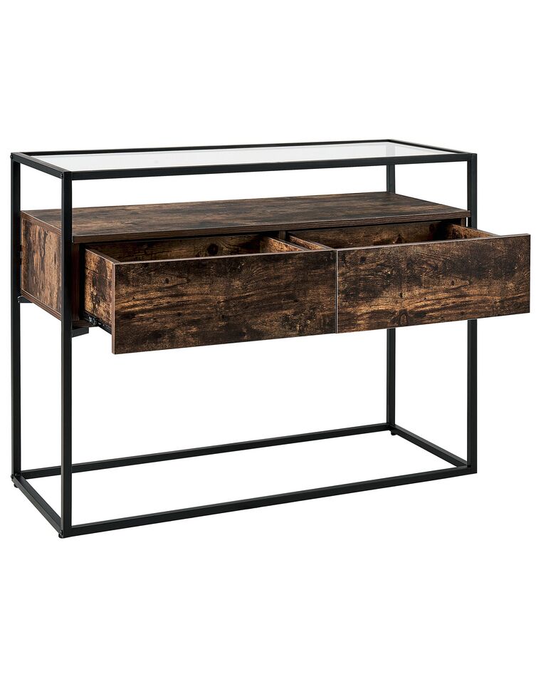 Console en bois et structure en acier avec 1 tiroir et 2 portes Console en bois et structure en acier avec 1 tiroir et 2 portes