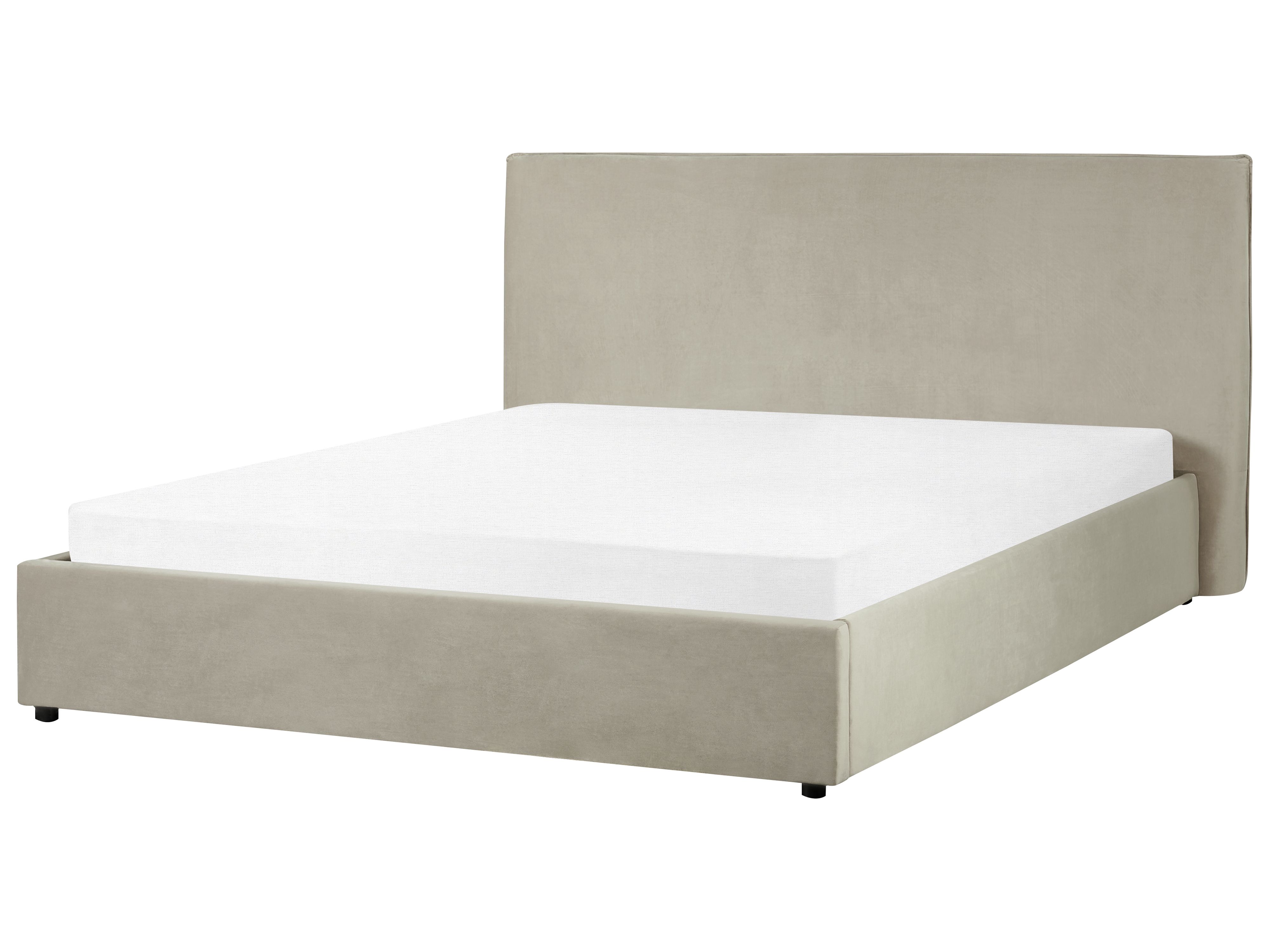 Letto contenitore Rivestimento in tessuto beige 180 x 200 cm con testiera a doghe Beliani Letto contenitore Rivestimento in tessuto beige 180 x 200 cm con testiera a doghe Beliani