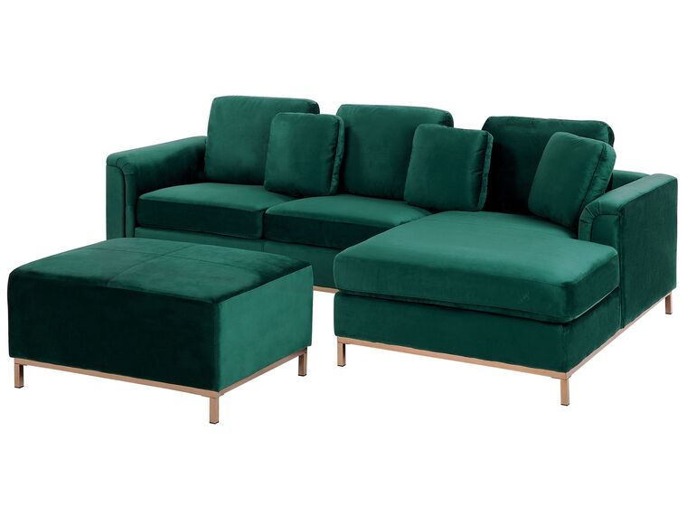Left Hand Velvet Corner Sofa with Ottoman Emerald Green OSLO Beliani