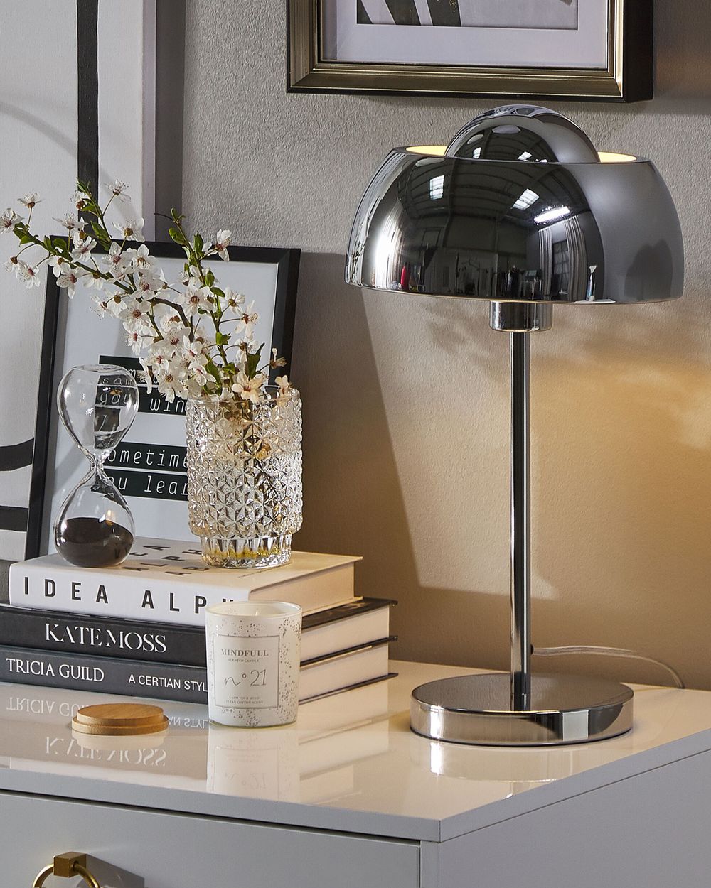 Tischlampe silber 44 cm rund SENETTE | Möbel, Lampen & Accessoires bis